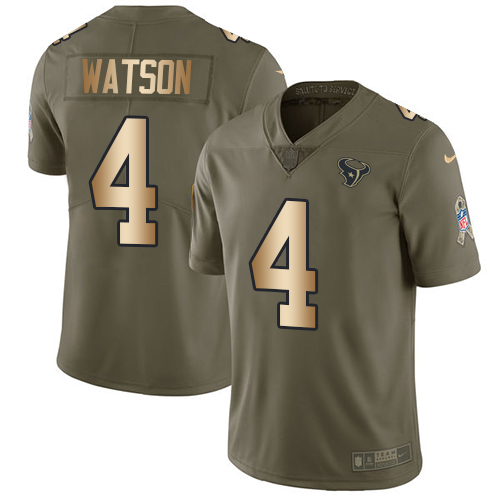 Nike Texans #4 Deshaun Watson Olive/Gold Men's Stitched NFL Limited Salute To Service Jersey